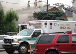 Medic 161 on the scene of a structure fire in Sharpsburg, photo by Seneca Area Emergency Services, Sta 160